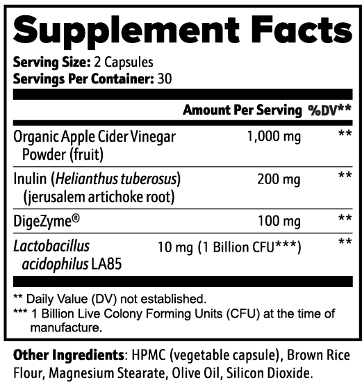 Apple Cider Vinegar Capsules - No harsh taste - just a simple capsule to support weight loss and digestive health